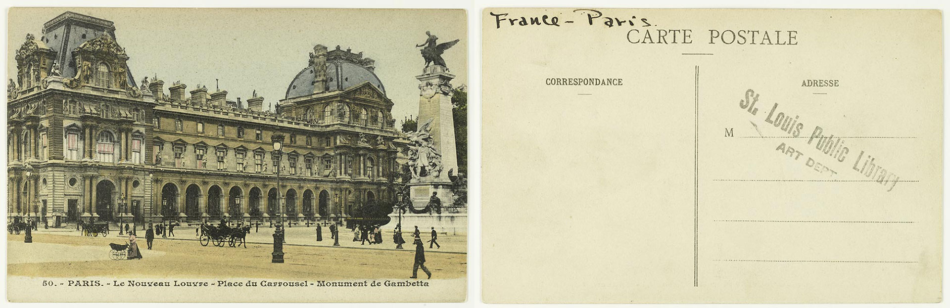 Paris le Nouveau Louvre - Place du Carrousel - Monument de Gambette ca. 1900